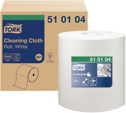 Reinigingsdoek Tork W1 Premium 1laags 380m wit 1000 Vel