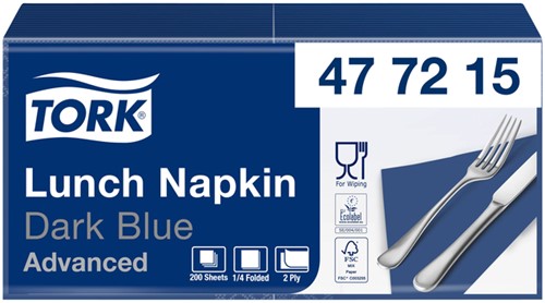 Lunchservet Tork Advanced vierdevouw donkerblauw 200 Stuk