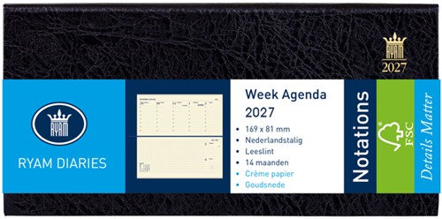 Agenda 2027 Ryam Notations Mundior 7d/2p zwart 1 Stuk