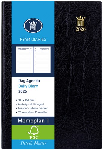 Agenda 2026 Ryam Memoplan 1 Mundior 1d/1p zwart 1 Stuk