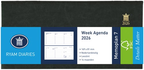 Agenda 2026 Ryam Memoplan 7 Mundior 7d/2p zwart 1 Stuk