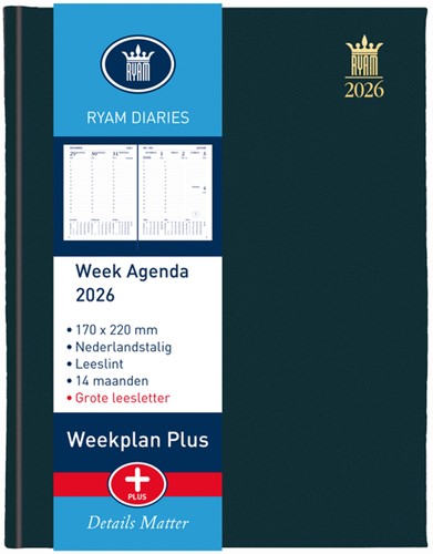 Agenda 2026 Ryam Weekplan Plus Mundior 7d/2p zwart 1 Stuk