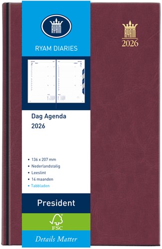 Agenda 2026 Ryam President Mundior 1d/1p bordeaux 1 Stuk