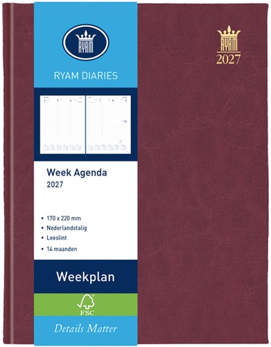 Agenda 2027 Ryam Weekplan Mundior 7d/2p bordeaux 1 Stuk