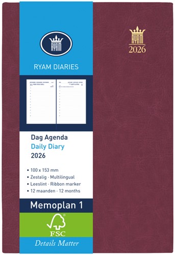 Agenda 2026 Ryam Memoplan 1 Mundior 1d/1p bordeaux 1 Stuk