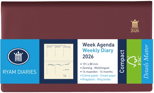 Agenda 2026 Ryam Compact Suprema 7d/2p bordeaux 1 Stuk
