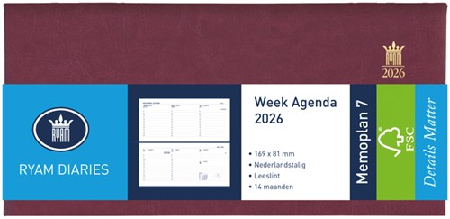 Agenda 2026 Ryam Memoplan 7 Mundior 7d/2p bordeaux 1 Stuk