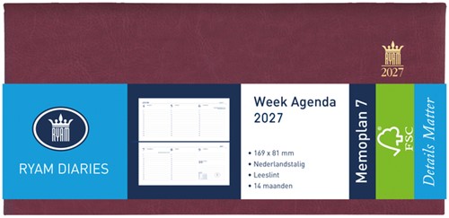 Agenda 2027 Ryam Memoplan 7 Mundior 7d/2p bordeaux 1 Stuk
