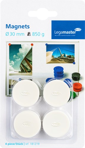 Magneet Legamaster 30mm 850gr wit 4 stuks 4 Stuk