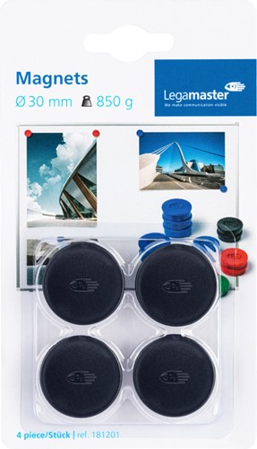 Magneet Legamaster 30mm 850gr zwart 4 stuks 4 Stuk
