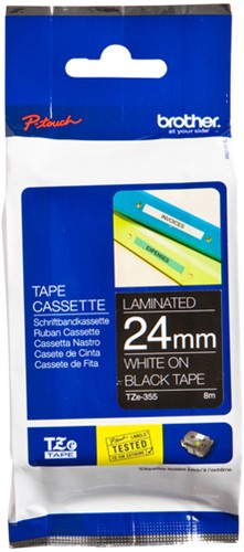 Labeltape Brother P-touch TZE-355 24mm wit op zwart