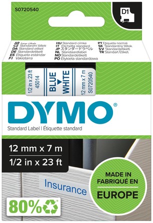 Labeltape Dymo LabelManager D1 polyester 12mm wit 1 Stuk