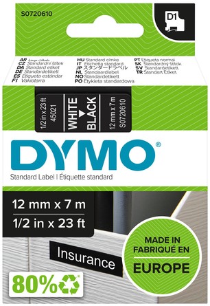 Labeltape Dymo LabelManager D1 polyester 12mm zw 1 Stuk