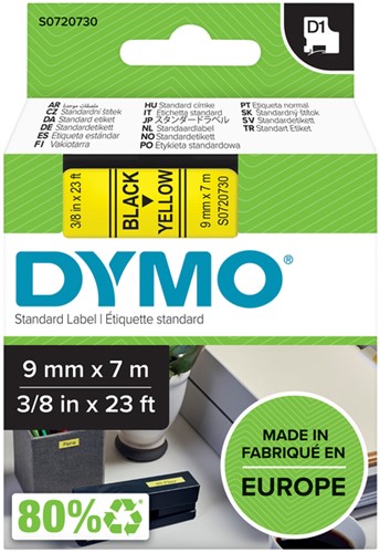 Labeltape Dymo LabelManager D1 polyester 9mm geel 1 Stuk