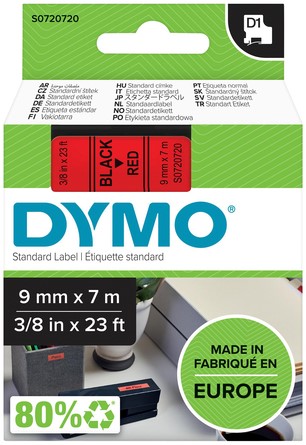 Labeltape Dymo LabelManager D1 polyester 9mm rood 1 Stuk