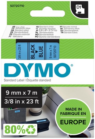 Labeltape Dymo LabelManager D1 polyester 9mm blauw 1 Stuk