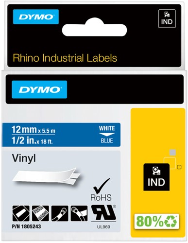 Labeltape Dymo Rhino industrieel vinyl 12mm blauw 1 Stuk