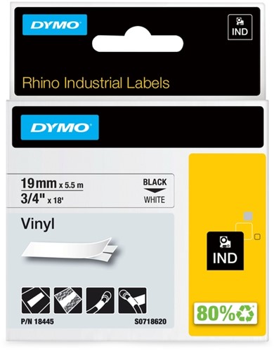 Labeltape Dymo Rhino industrieel vinyl 19mm wit 1 Stuk