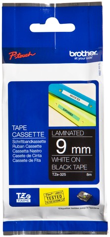Labeltape Brother Ptouch TZe325 9mm zwart 1 Stuk