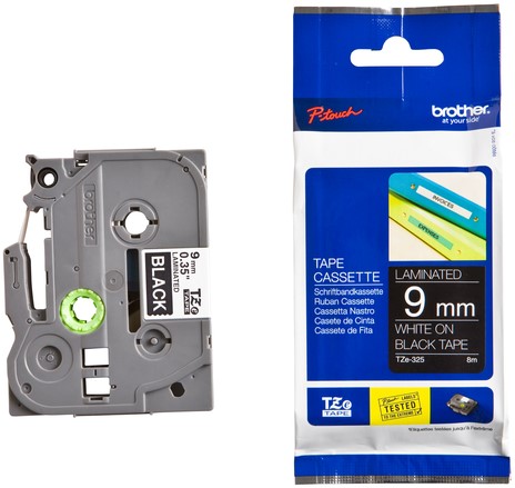 Labeltape Brother Ptouch TZe325 9mm zwart 1 Stuk-3