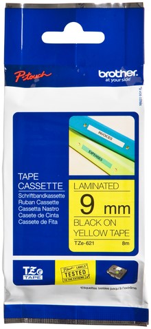 Labeltape Brother Ptouch TZe621 9mm geel 1 Stuk