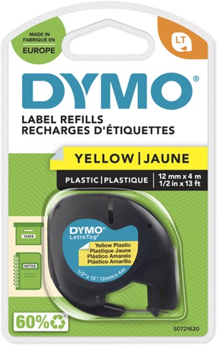 Labeltape Dymo LetraTag plastic 12mm geel 1 Stuk