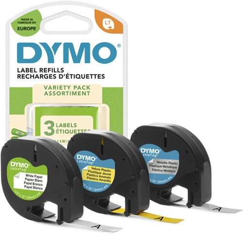 Labeltape Dymo LetraTag 12mm assorti 3 stuks 1 Stuk