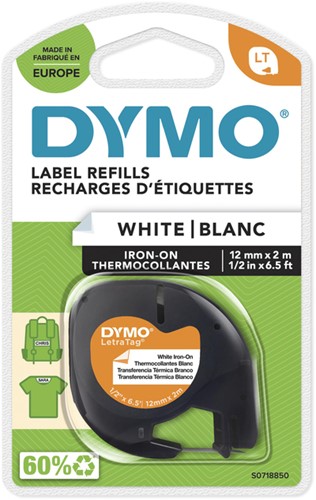 Labeltape Dymo LetraTag strijkbaar 12mm wit 1 Stuk
