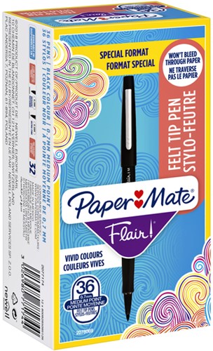 Fineliner Papermate Flair Original M valuep zwart 36 Stuk