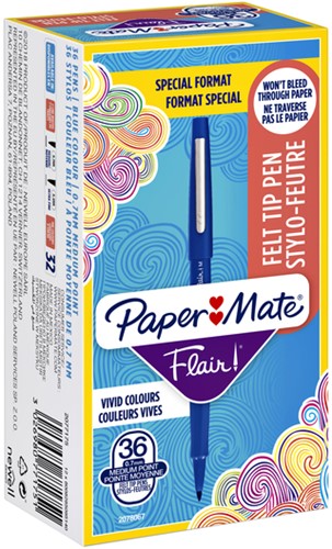 Fineliner Papermate Flair Original M valuep blauw 36 Stuk