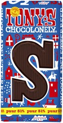 Chocoladeletter Tony Chocolonely puur S 180gr 1 Stuk