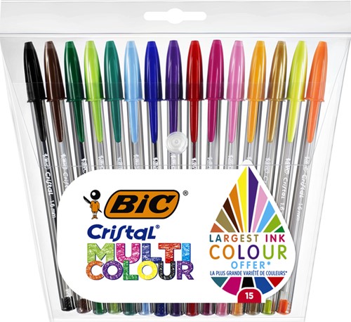 Balpen Bic Cristal multicolour L assorti 15 Etui