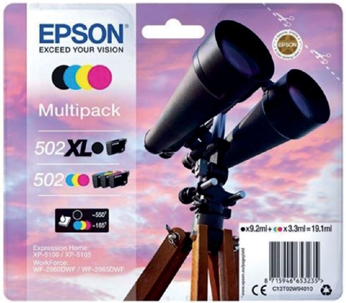 Inktcartridge Epson 502XL 502 T02W9 zwart + 3 kl 4 Stuk