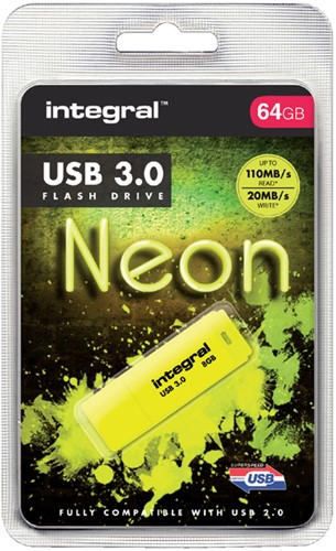 USB stick 3.0 Integral 64GB neon geel 1 Stuk