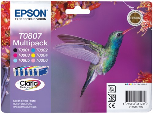 Inktcartridge Epson T0807 zwart + 5 kleuren 6 Stuk