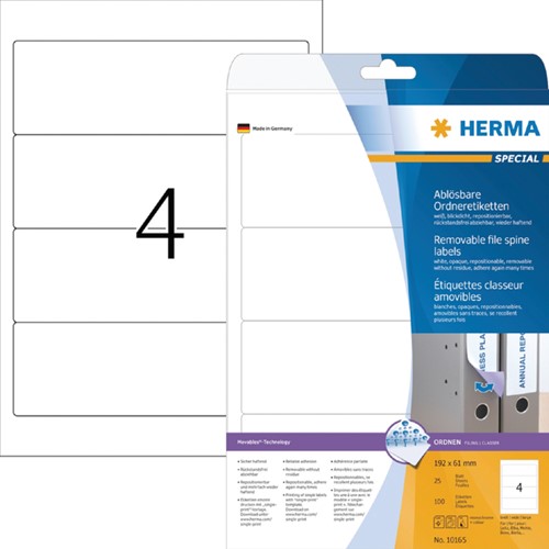 Rugetiket HERMA 10165 breed 61x192mm verwijderb wt 25 Vel