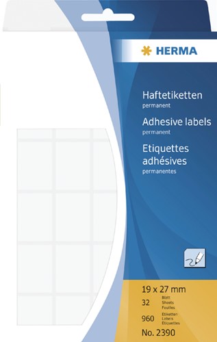 Etiket HERMA 2390 19x27mm wit 960stuks 32 Vel