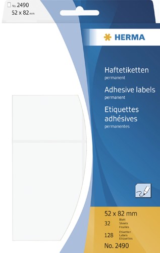 Etiket HERMA 2490 52x82mm wit 128stuks 32 Vel