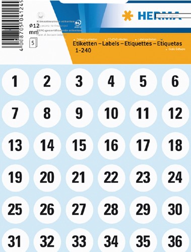 Etiket HERMA 4124 12mm getallen 1-240 240st 5 Vel