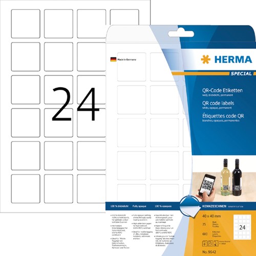 Etiket HERMA 9642 40x40mm QR-code wit 600st 25 Vel