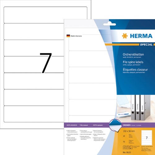 Rugetiket HERMA 8620 smal 38x192mm zelfklevend wit 10 Vel