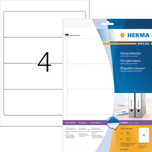 Rugetiket HERMA 8621 breed 61x192mm zelfklevend wt 10 Vel