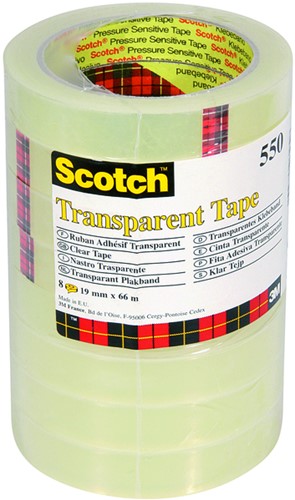 Plakband Scotch 550 19mmx66m transparant 8rol 8 Rol