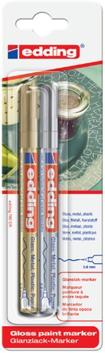 Viltstift edding 780 lak rond 0.8mm goud en zilver 2 Stuk