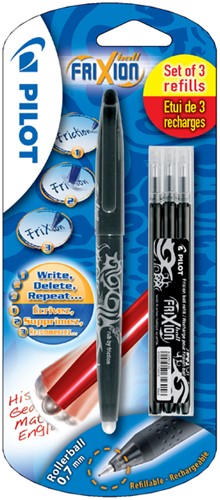 Rollerpen PILOT friXion BL-FR7 M + 3 vull zwart 1 Stuk