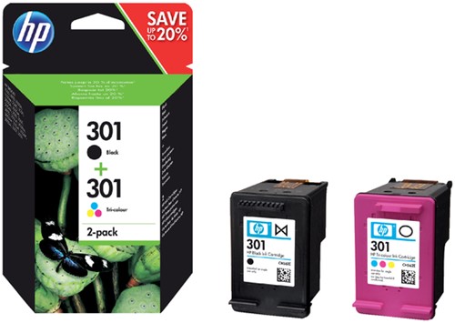 Inktcartridge HP N9J72AE 301 zwart + kleur 2 Stuk