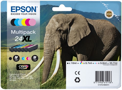 Inktcartridge Epson 24XL T2438  zwart + 5 kleuren 6 Stuk