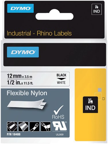 Labeltape Dymo Rhino industrieel nylon 12mm wit 1 Stuk