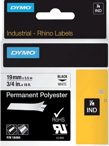 Labeltape Dymo Rhino industrieel polyester 19mm wt 1 Stuk