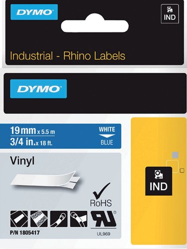 Labeltape Dymo Rhino industrieel vinyl 19mm blauw 1 Stuk